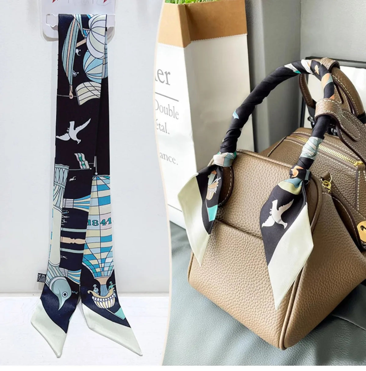 New 2025 simulated silk wrapped bag strap bag handle silk scarf tied bag ribbon decorative small streamer