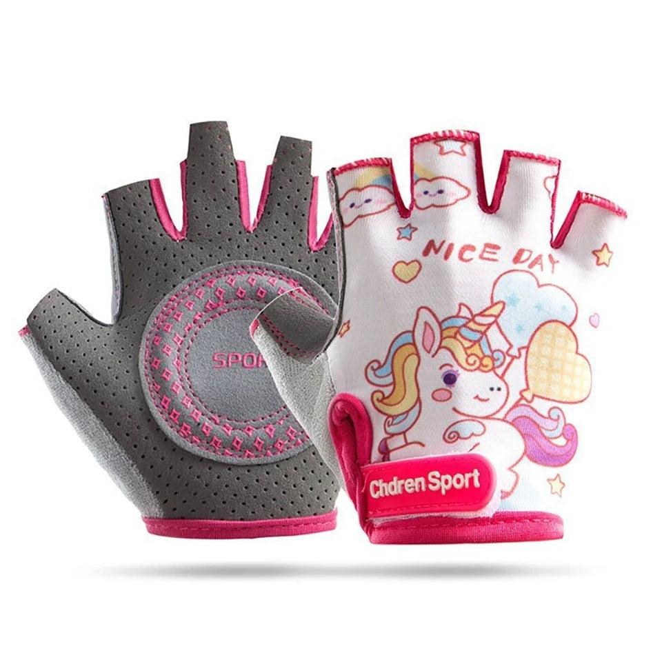 KoKossi Children's Sports Riding Gloves Half Finger Breathable Sweat Absorbing Anti Slip Boy Girl Training Exercise Protection