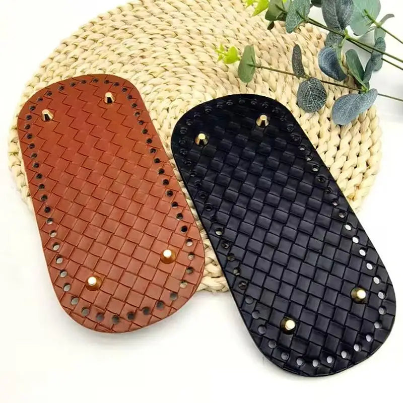 Handmade Leather Bag Bottom 18x8cm Woven Pattern DIY Accessories for Knitting Crochet Purse Making