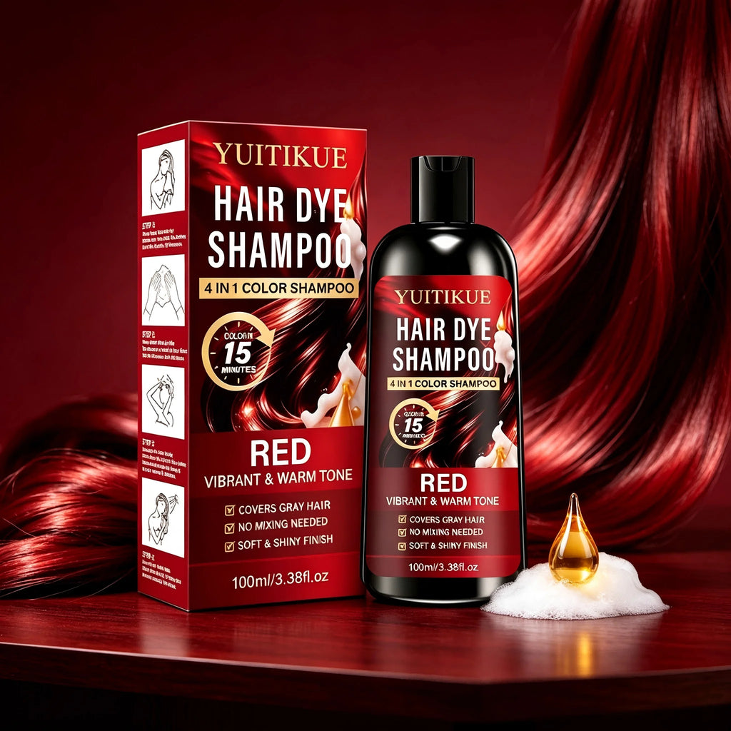 Red Hair Dye Shampoo 100ml 4 In 1 Color In 15 Mins Cover Gray Hair No Mixing Vibrant Warm Tone Soft Shiny At Home Hair Color