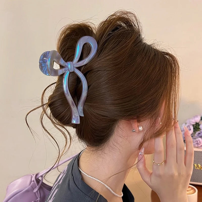 New Elegant Ribbon Bow Hair Clip for Women Large Anti Slip Ponytail Bowknot Claw Clip Barrettes Hairpins Crab Hair Accessories