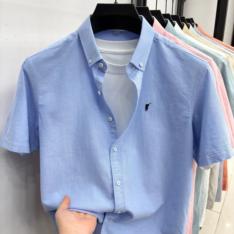 100% cotton short sleeve shirt summer classic solid color luxury brand Paul embroidery fashion business golf casual men's wear
