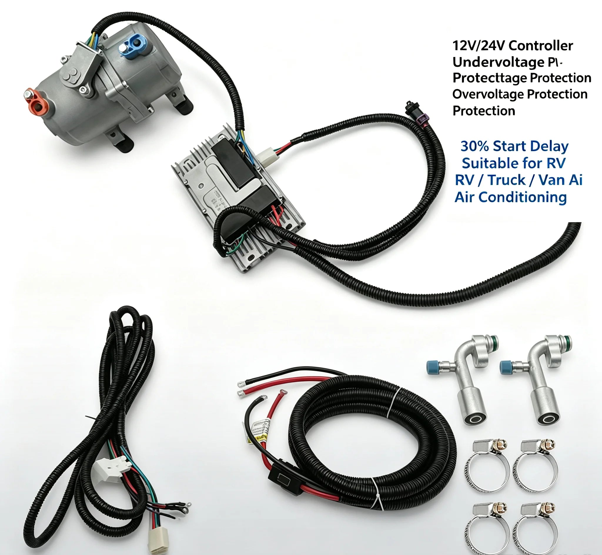 Electric Air Conditioning Compressor Set Air Conditioner Compressor with Control Panel 12V for Car Truck Bus Automotive Boat