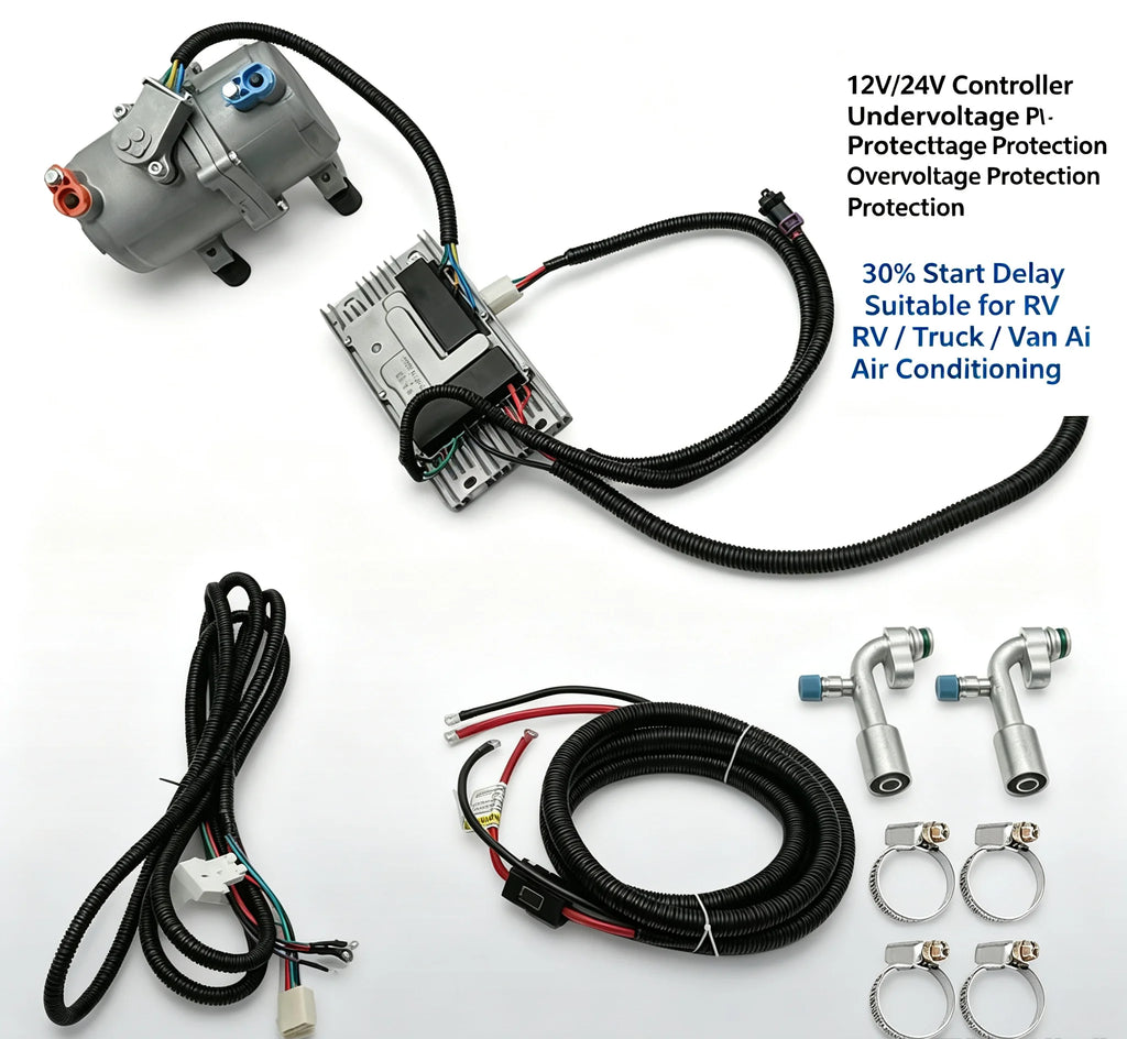 Electric Air Conditioning Compressor Set Air Conditioner Compressor with Control Panel 12V for Car Truck Bus Automotive Boat