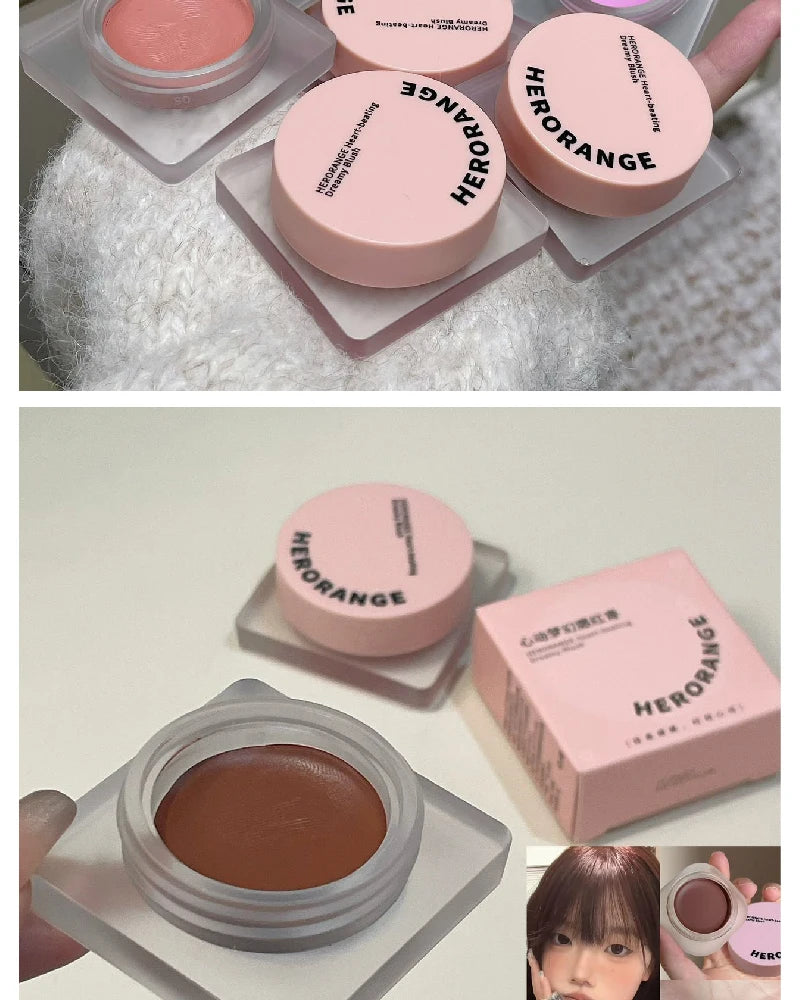Purple Blush Cream Cheek Rouge Rose Brown Mud Palette Long-Lasting Waterproof Monochrome Brighten Face Moisturizing Blush Makeup