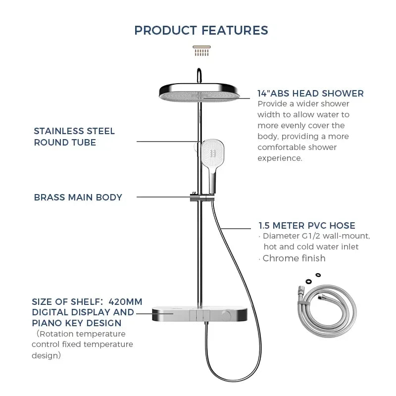 Hot and Cold Wall Mounted Bathroom Shower Set Rain Shower Set Top Rainy Bathing Faucet Chrome Shower Set