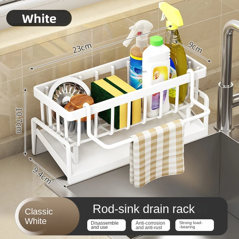 Kitchen Sink Drain Rack Organizer Plastic Self-draining Sink Shelf Soap Sponge Holder Dishcloth Towel Rack Filter Basket
