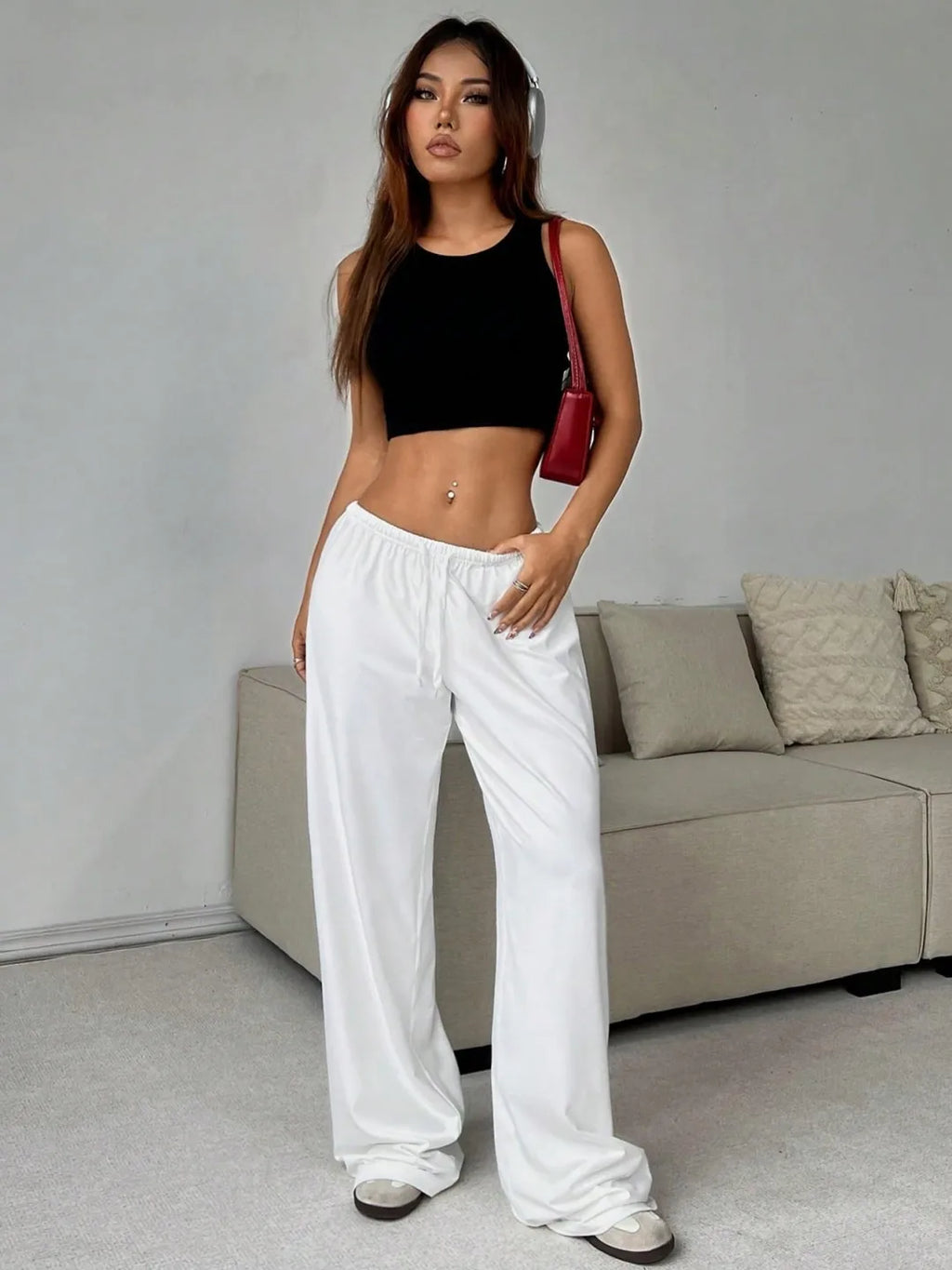 2026 Women's Casual Four Seasons Comfortable Loose Woman Pants Solid  Drawstring Elastic Belt Wide Leg Running Chic Women Pants