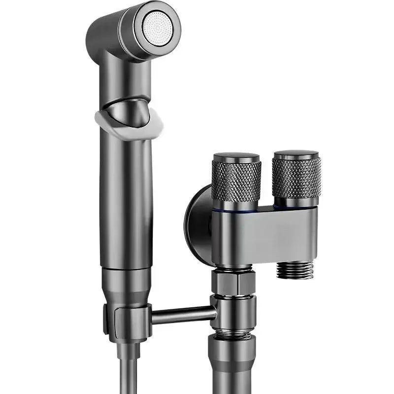 Hygienic shower toilet cleaning companion portable bidet sprayer head double outlet angle valve wall-mounted stainless steel set