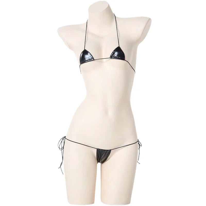 Summer Beach Womens Micro Mini Bikini Set Women Sexy Underwear Temptation Leather Lace-Up Bra Outfit Costumes Cosplay Swimsuit