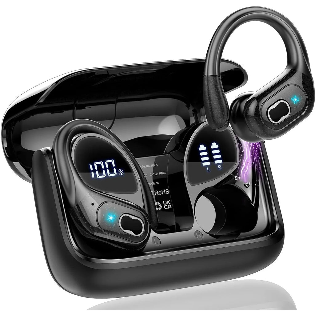 Bluetooth 6.0 Headphones HD65 Wireless Earbuds 75hrs Sport Bluetooth Earphone with Noise Cancelling Mic IPX7 Waterproof Headsets