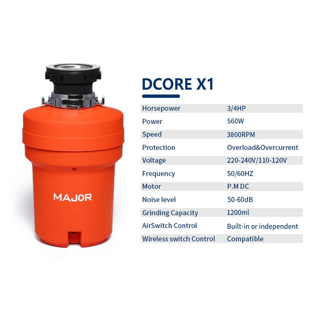 Commercial Kitchen Garbage Disposal Unit with 1200ml Grinding Capacity for Home Restaurant Use