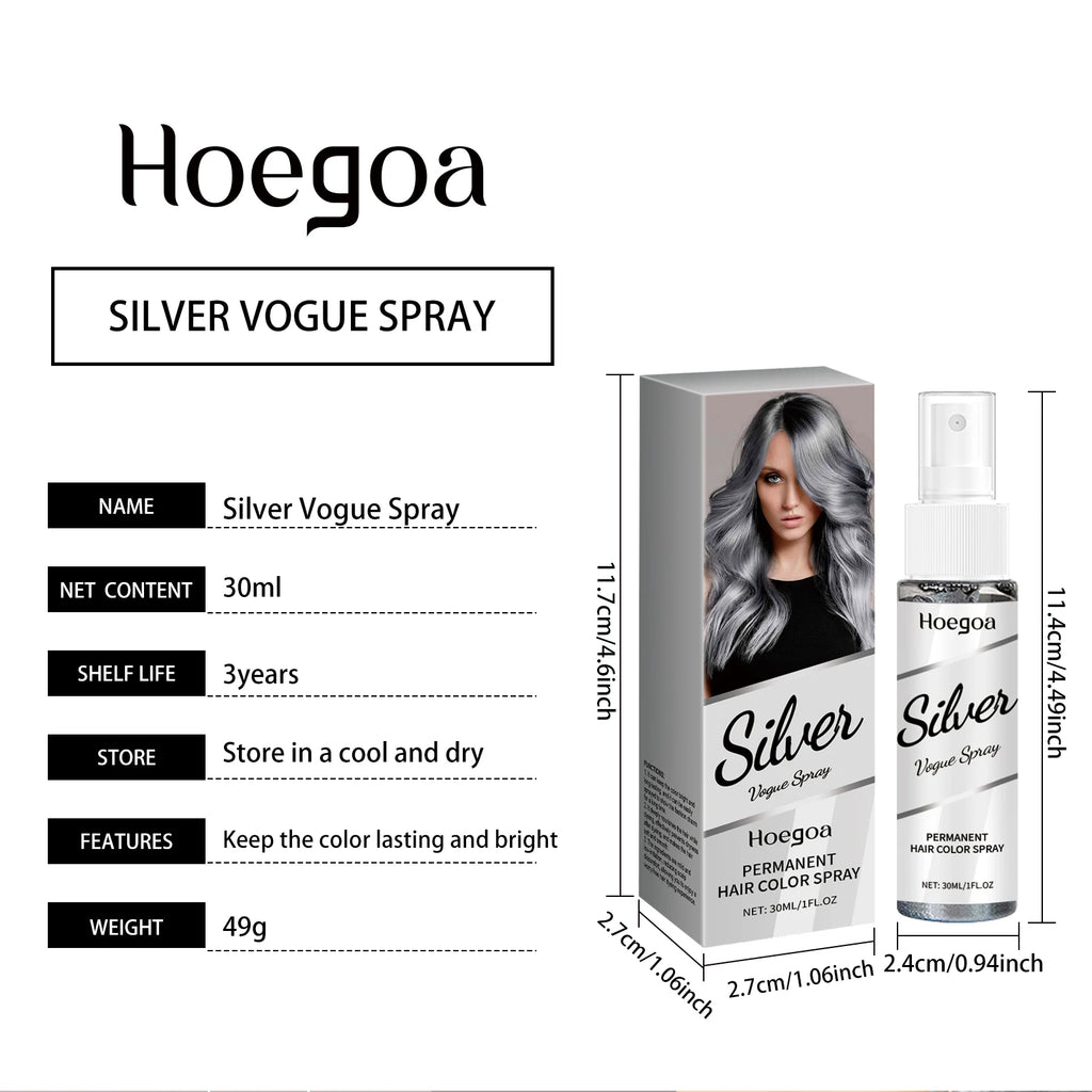 Silver Grey Hair Color Spray Permanent Grandma Grey Hair Dye Unisex Smoky Fashionable Punk Style Quick Coloring Hair Spray 30ml
