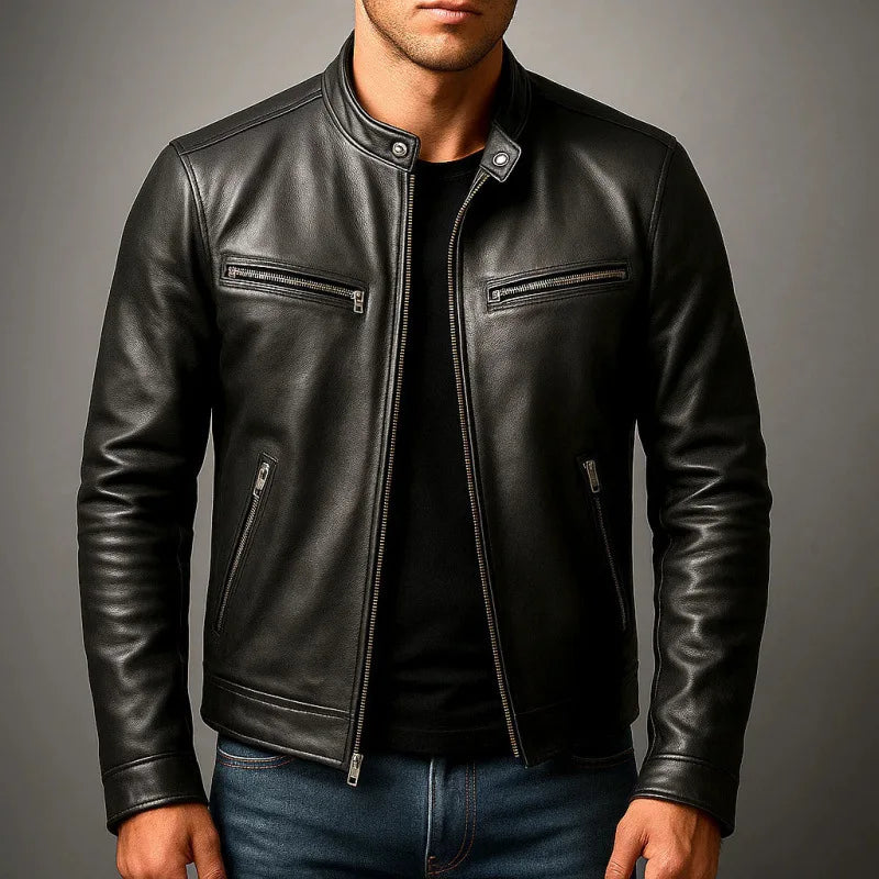 Mens Locomotive PU Leather Coat Mens Stand Collar Outdoor Handsome Leather Jacket Slim Punk Pilot Jacket Korean Trendy Clothes