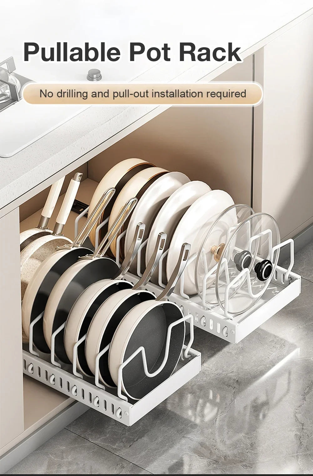 2026 Kitchen Multifunctional Organizer Pull Out for Pots/Pans Sliding Lid Holder Spice Rack & Dish Drying Racks Drawer Organizer