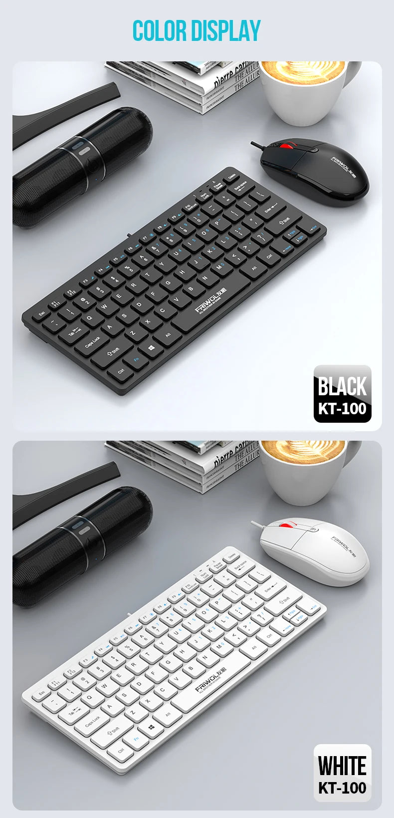 FRIWOL KT-100 Wired  Keyboard Mouse Set 78 Key Mini Portable Keyboard USB Desktop Laptop Office Home Light voice