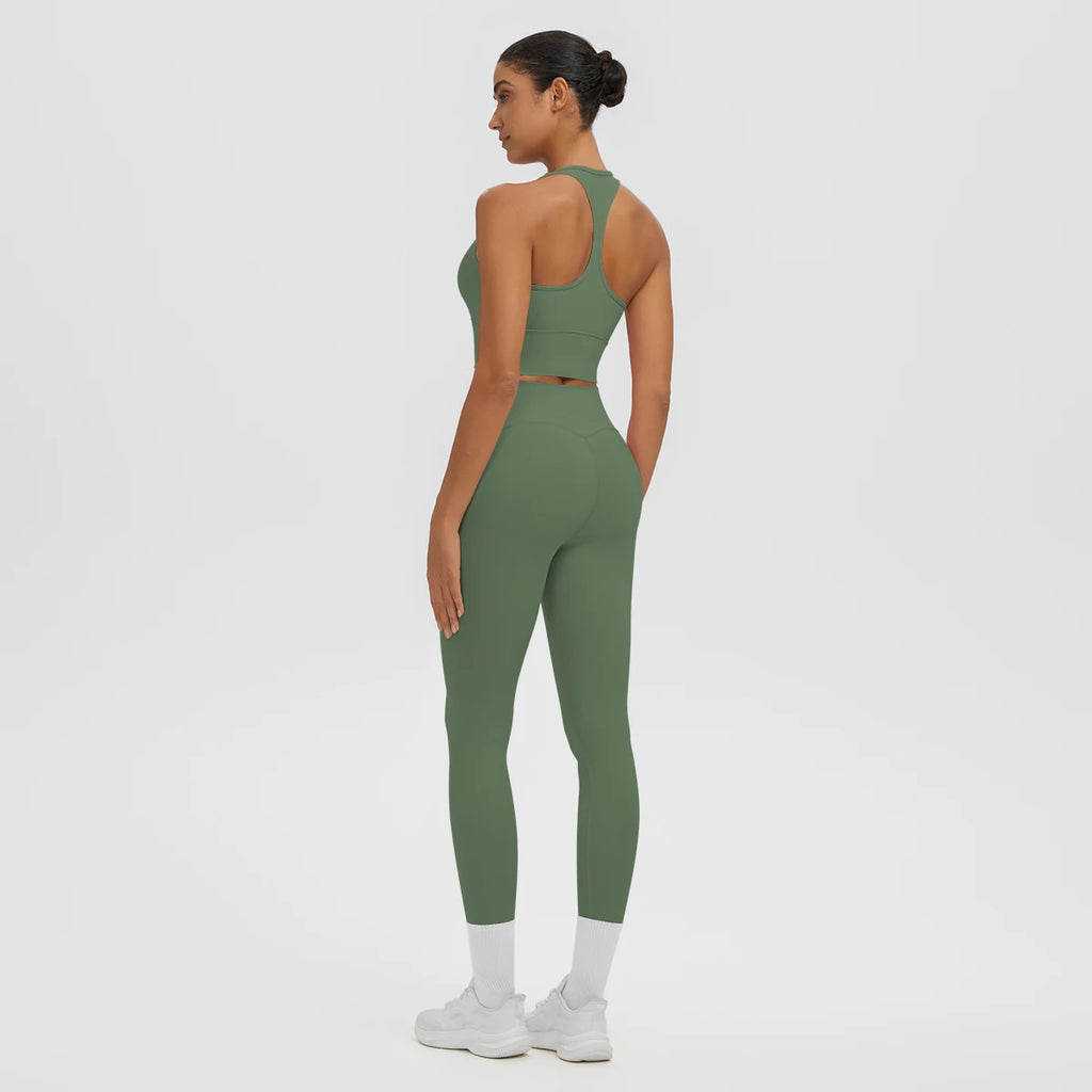 2PCS Women's Sports Pants Yoga Set Sexy Backless I-shaped Vest with Chest Pad Shock-absorbing Running Yoga Tank Top Yoga Pants