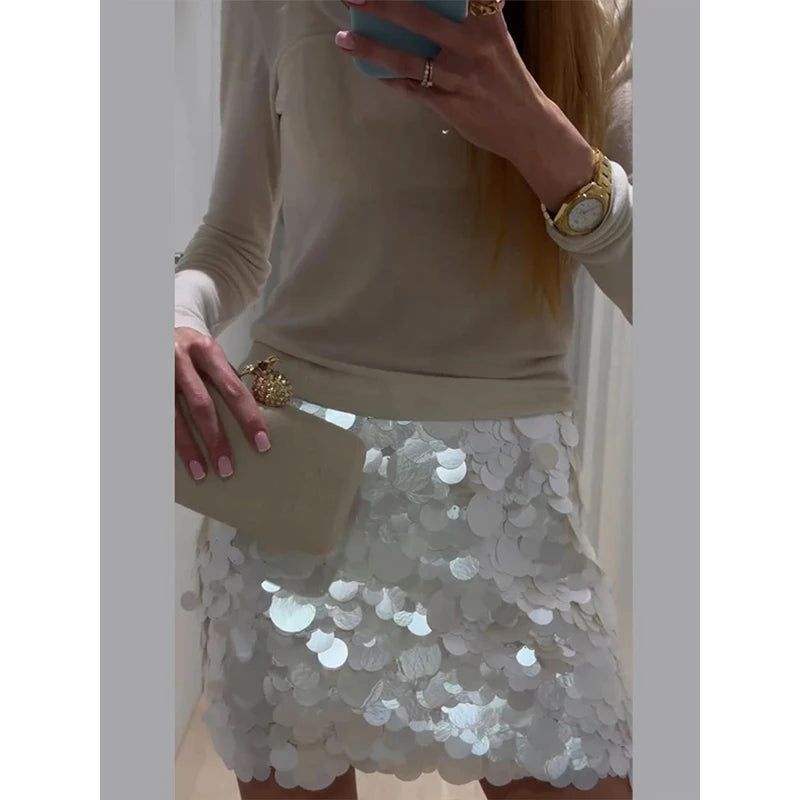 Women Chic Sequin Spaghetti Strap Mini Dress Lightweight Sexy Lace Trim Slimming Sleep Dresses 2026 Summer Beach Vacation Wear