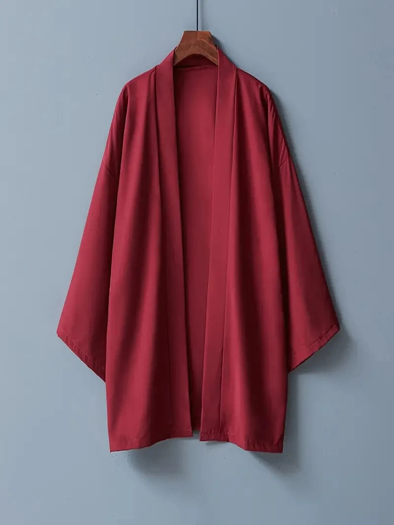 Men's Solid Color Long Sleeve Cardigan Long Kimono Shirt Asian Traditional Wear Yukata Haori Jacket Coat 6 Color Japanese Kimono