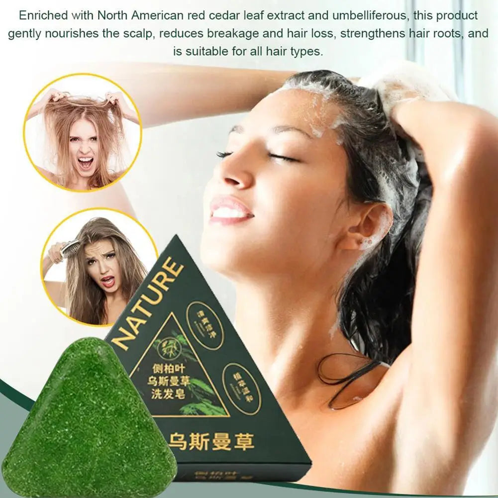 Usman Grass Shampoo Soap Cypress Leaf Polygonatum Herbal Plant Extract Strengthens Roots Controls Oil Cleanses Scalp Hair Growth