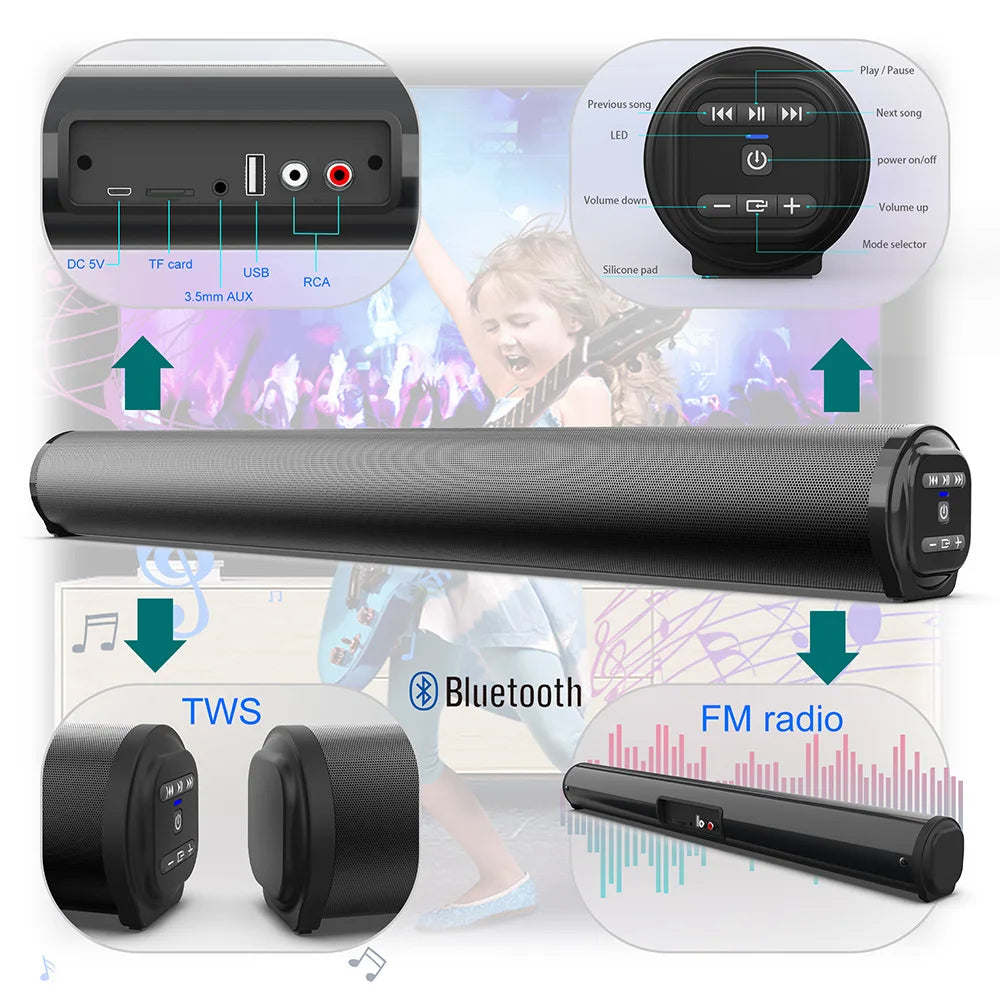TV Sound Bar Home Theater Bluetooth With Remote Control Bass Soundbar TF FM USB Subwoofer For Computer Phone Computer Sound box