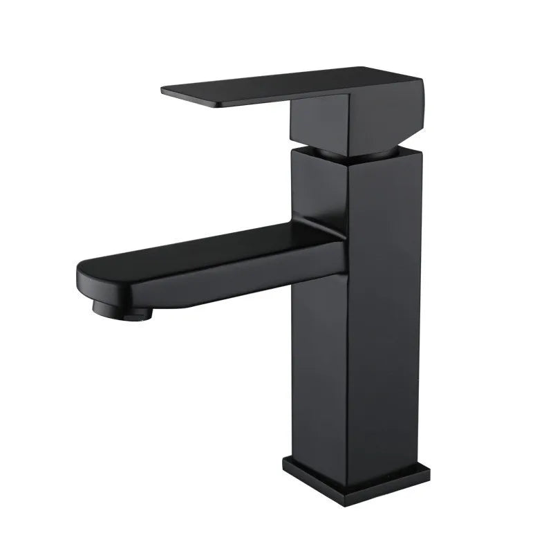 Stainless Steel Modern Minimalist Single Handle Dual Control Hot and Cold Water Faucet, Painted Finish for Basin Sink Mixer Tap