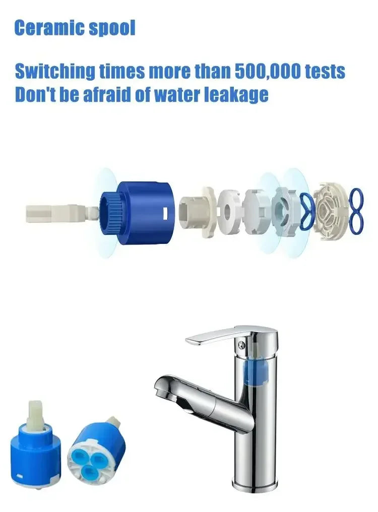 Pull-out Type Faucet Bathroom Basin Hot and Cold Water Tap Household Countertop Single Handle Faucet Bathroom Accessories