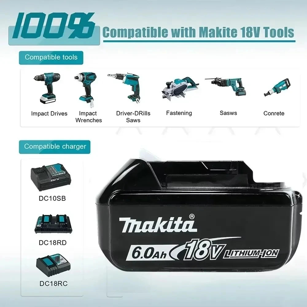 100% Origina Makita 18V 5ah 6ah 9ah Powerful tool battery+charger, For makita batter lithium rechargeable impact drill household