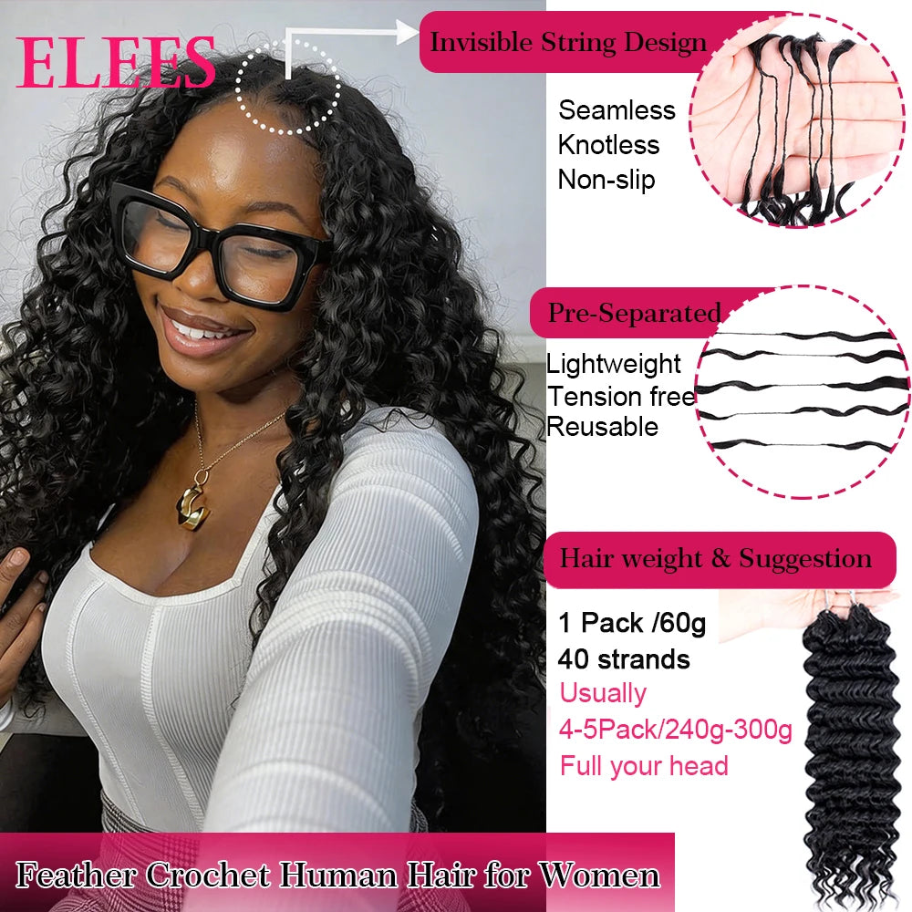 Pre-divided Bulk Hair for Braiding Deep Wave Crochet Human Hair Knotless Miracle Knots Hair Extensions Boho Braids Invisible