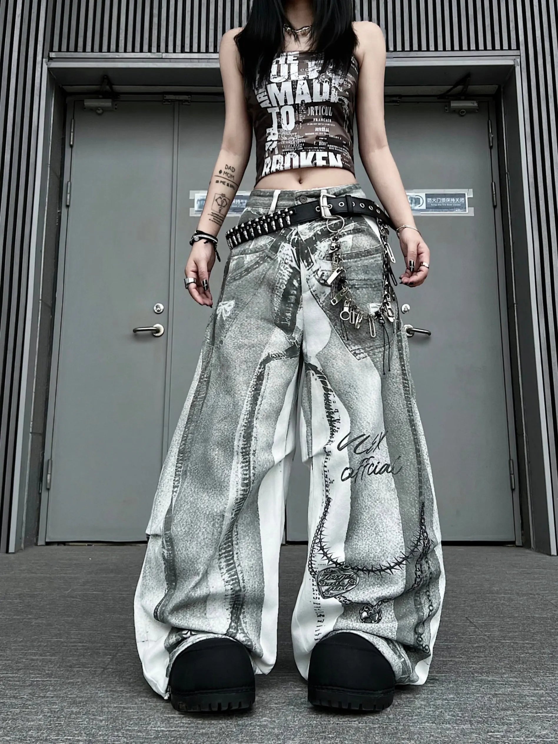 2026 Women's Wide Leg Jeans Casual Cotton Denim Print High Waist Loose Fit Trousers Y2K Vintage Light Wash Street Style