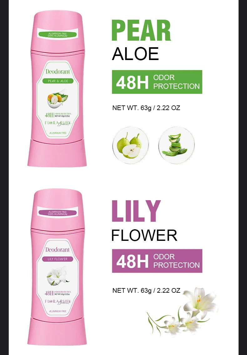 Women's Refreshing & Durable Solid Perfume, White Flowers and Rose Aroma,for All Day Underarm Sweat and Odor Protection 2.22OZ