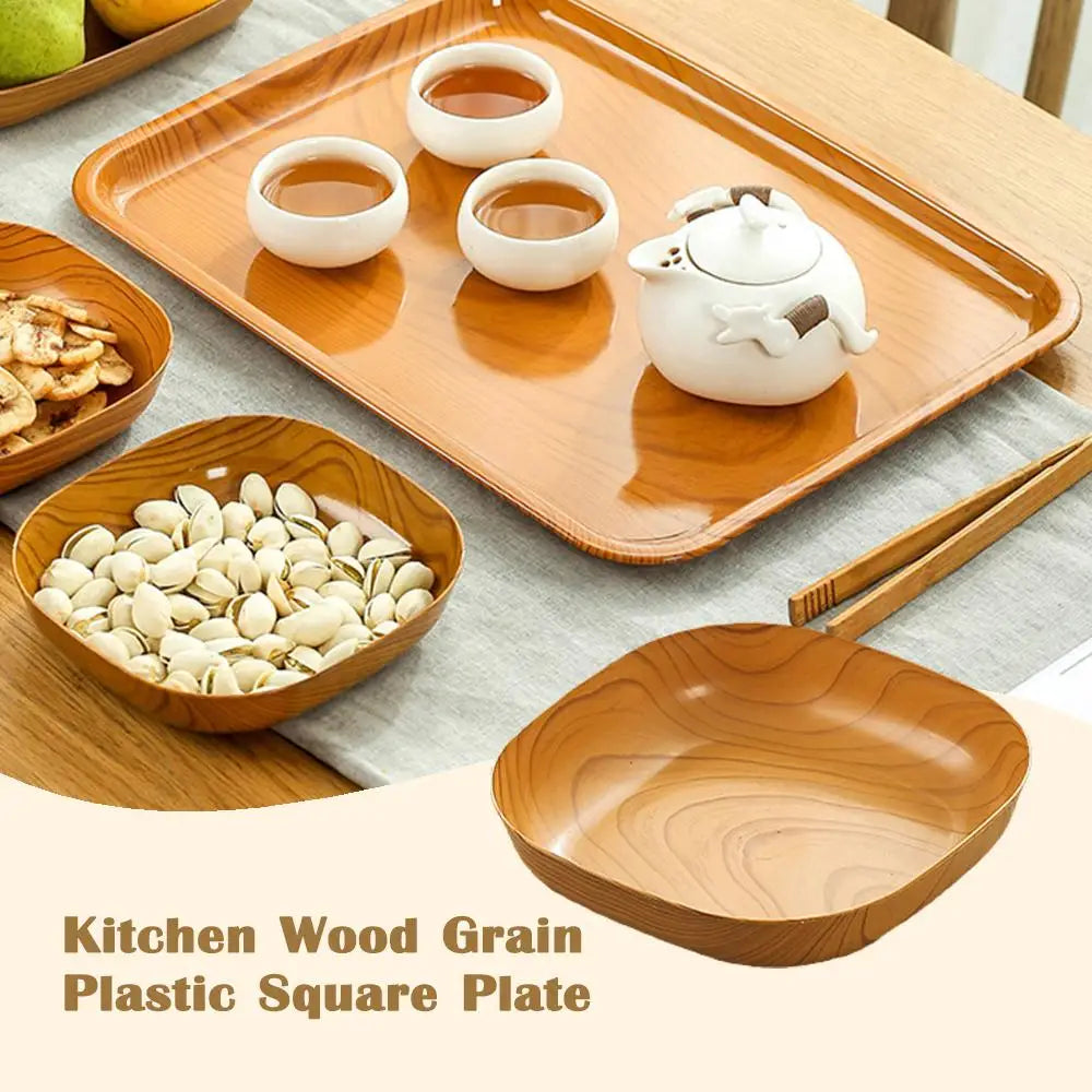 Kitchen Imitation Wood Grain Plastic Square Plate Japanese Afternoon Tea Fruit Dish Tea Tray Plastic Bone Dish Kitchen Tableware