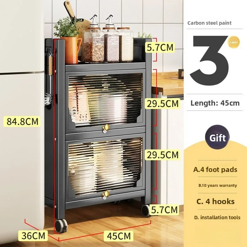 Multi-functional Kitchen Shelf Floor-to-ceiling Shelf Locker Microwave Pot Oven Cabinet Storage Rack with Cabinet Door