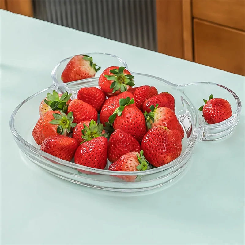Divided Plates, Bear shape Transparent Dinner Plate Kitchen Dish Plate for Kids Adult