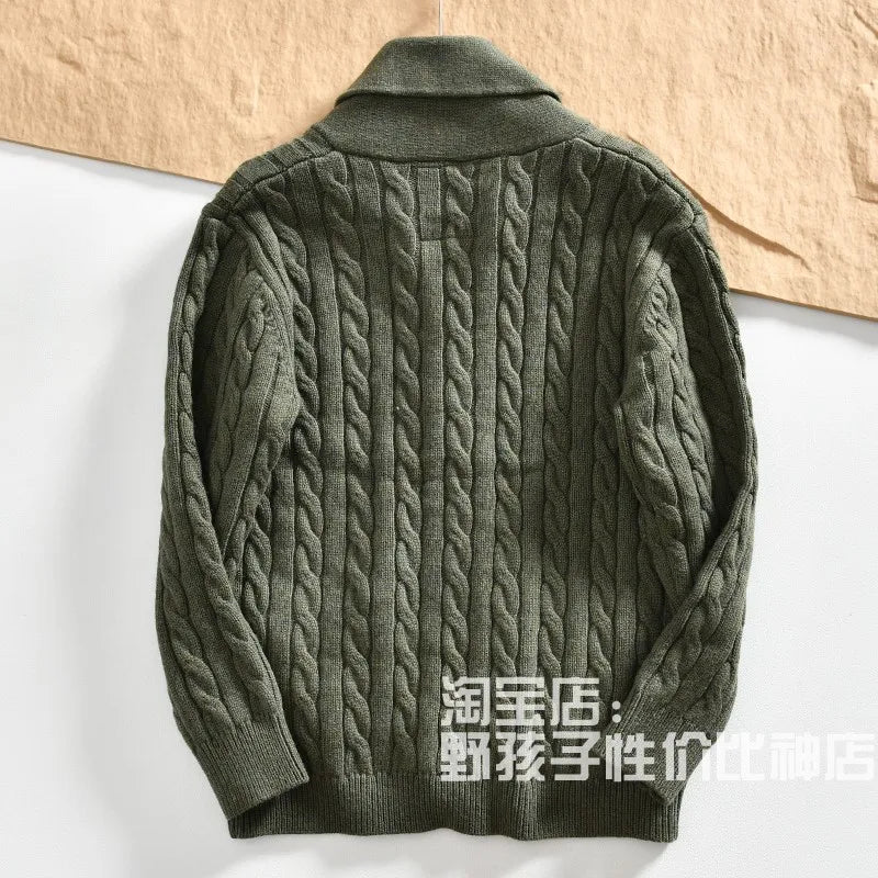 100% Wool Men's Scandinavian Style Shawl Collar Cardigan Nordic Knit Sweater Jacket for Autumn/Winter