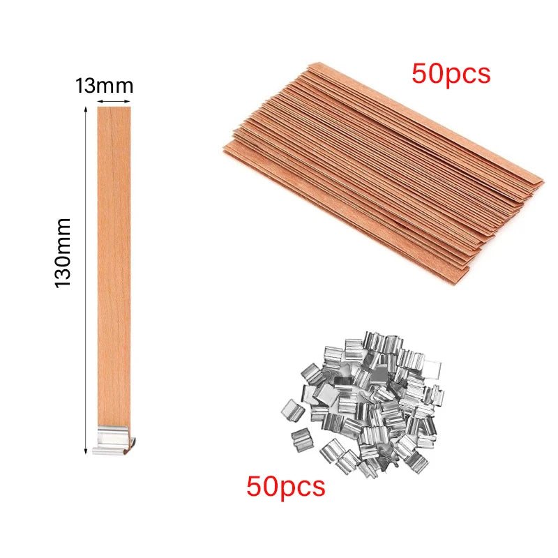 30/50pcs Wooden Candle Wick Set With Clip Base Smokeless Candle Wicks for DIY Paraffin Candle Jar Making Candle Making Supplies