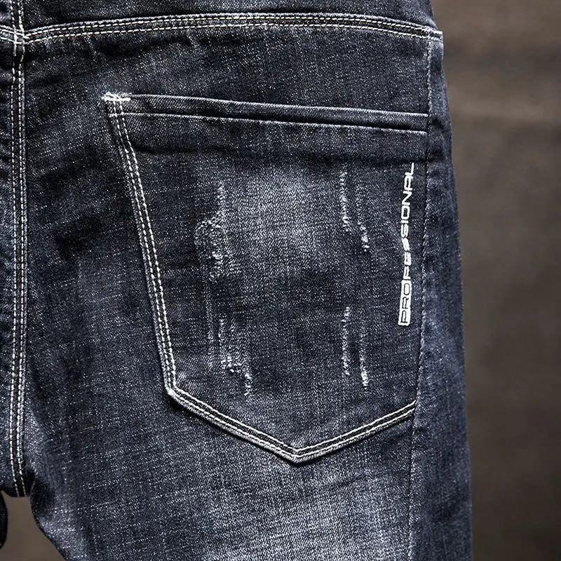 Elastic Fashion Jeans Men Ripped Vintage Slim Denim Pants Hip Hop Distressed Frayed Fashion Men's Clothing Pants