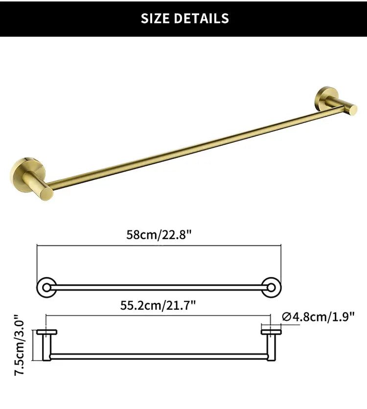 Single Towel Bar Rack Wall Mount Bathroom Round Towel Bar Heavy Duty Hand Towel Holder Kitchen Towel Rod  Stainless Steel Chrome