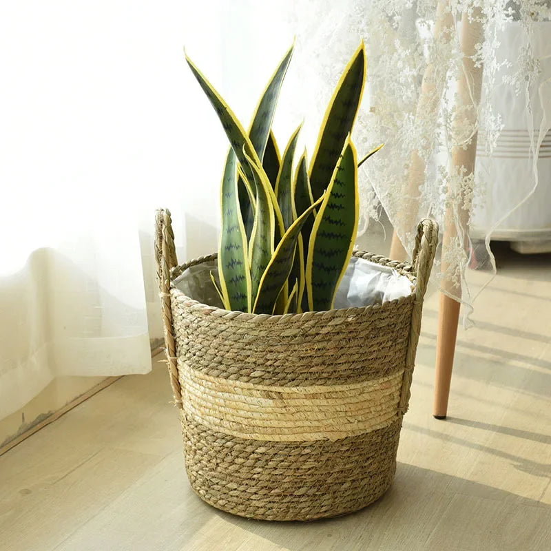 Natural Wicker Planter Basket  Flower Pot Home Garden Rattan Basket Straw Flower Basket 20/25/30CM