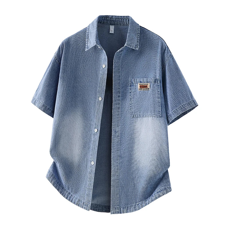 Men's Denim Shirt Summer Fashion Breathable Cotton Blend Short Sleeve Shirt Street Trendy Daily Outing Comfortable Jean Shirt