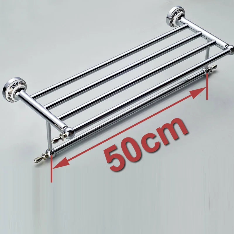 Luxury Towel Rack Wall Mounted Bathroom Accessories Set Ceramic Stainless Steel  Bath Hardware Sets Chrome Toilet Brush Holder