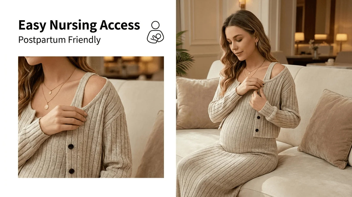 2-piece set, maternity sweater, dress, top set, autumn and winter long dress, long sleeve, casual and comfortable maternity wear.