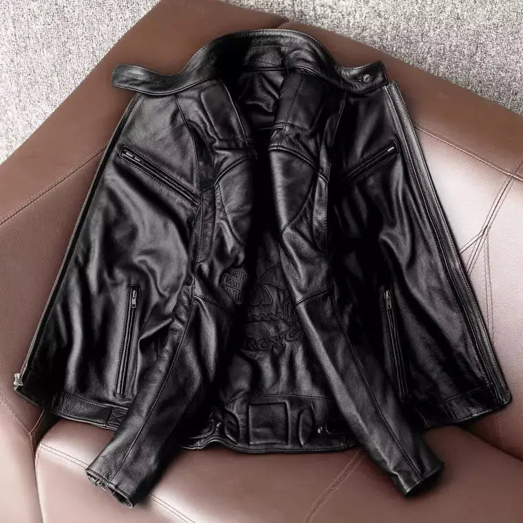 Genuine Leather Jacket Men 100% Cowhide Jacket Man Stand Collar Motorcycle Clothes Spring Autumn Winter 2024 New Leather Coat