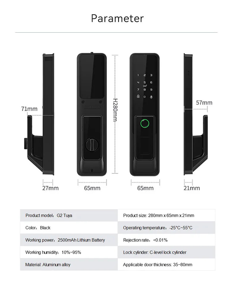 Tuya WiFi Fingerprint Doorbell Smart Door Lock with Push Pull Mechanism Aluminum Alloy 5050 Pin Code Keyless Lock