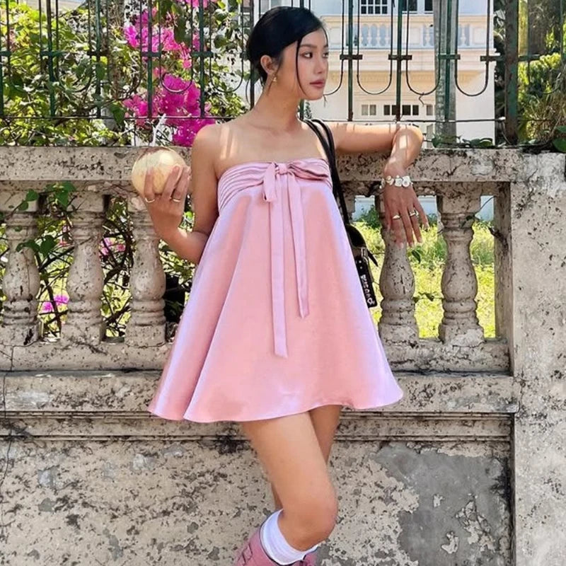 Tornova Stain Strapless Mini Dress For Women Sexy Sleeveless Hot Girl Lace Up Dress Streetwear Fashion 2026 New Summer Dress Y2K