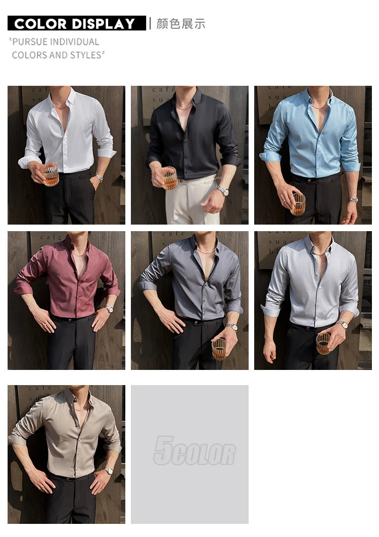 Shirts for Men Long Sleeve British Style Solid Casual Anti-wrinkle Soft Slim Fit Formal Dress Shirt Men Clothing Oversized 7XL-S