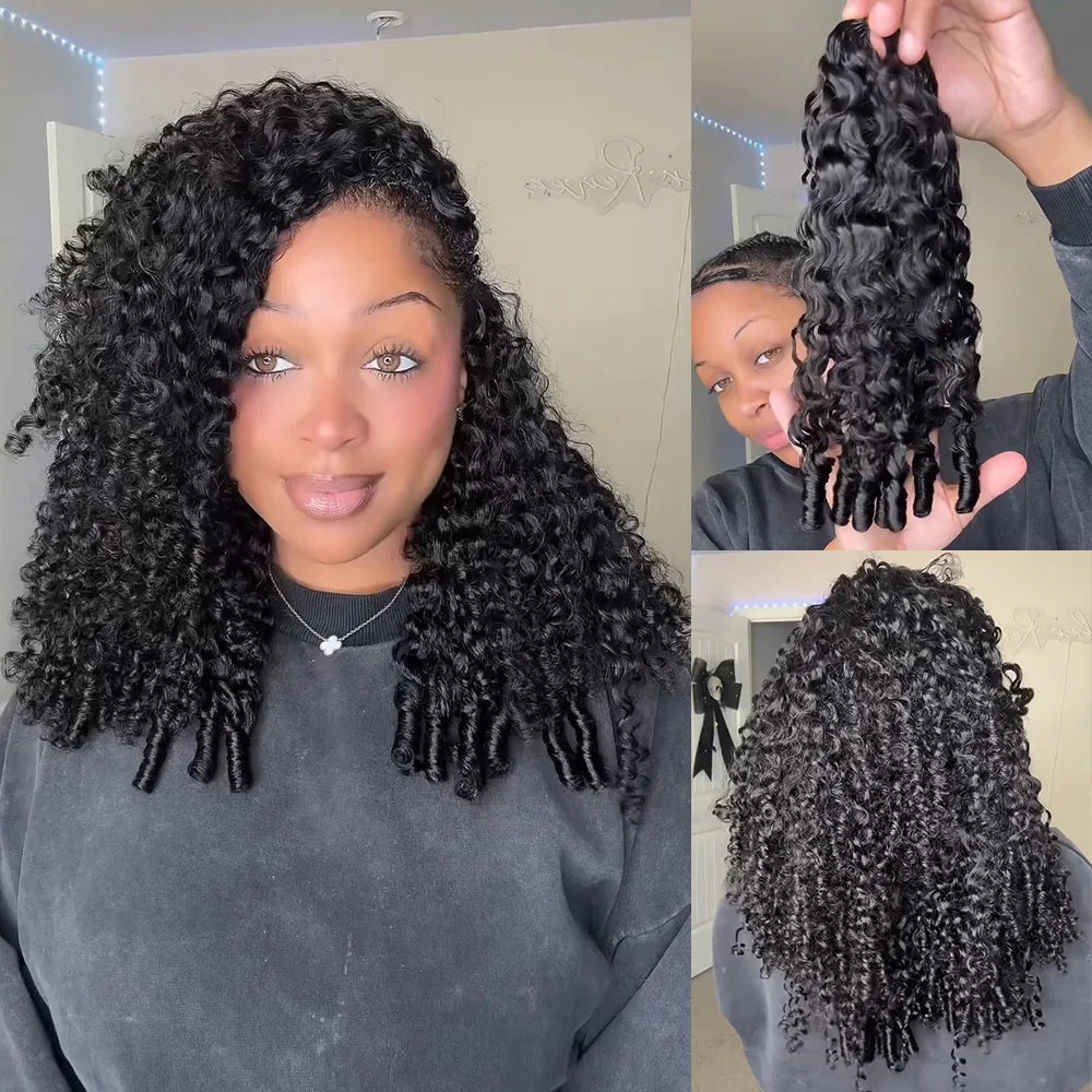Curly Feather Crochet Human Hair Extensions Knotless Pre Separated Burmese Curly Crochet Extension With Special Curly Ends