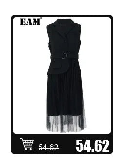 [EAM] Women Green Pleated Drawstring Long Irregular Vest Dress New Round Neck Sleeveless Fashion Tide Spring Summer 2026 1DJ2512
