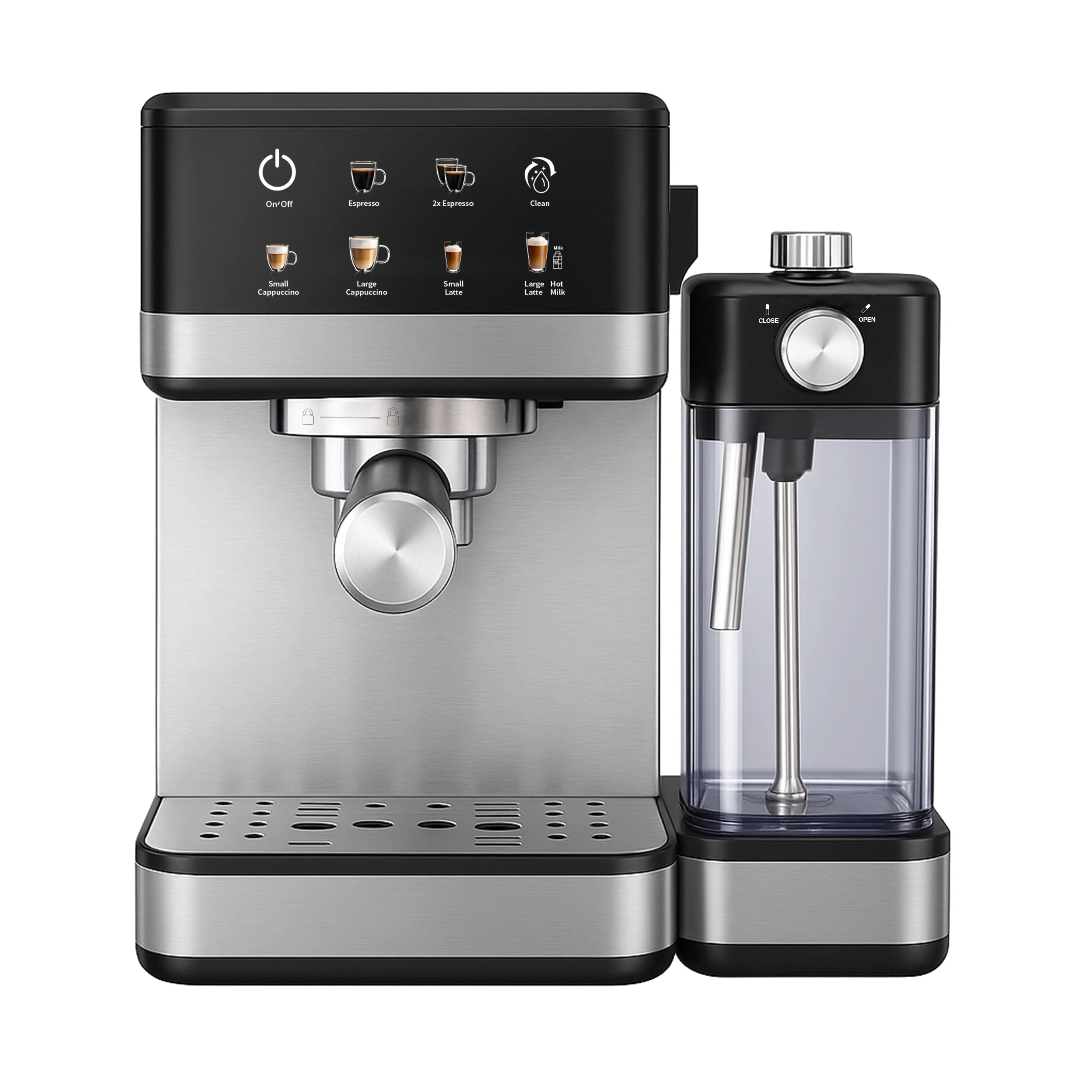 15 Bar Touch Menu Digital Semi Automatic Espresso Coffee Machine With Frothing Milk Tank Home Use