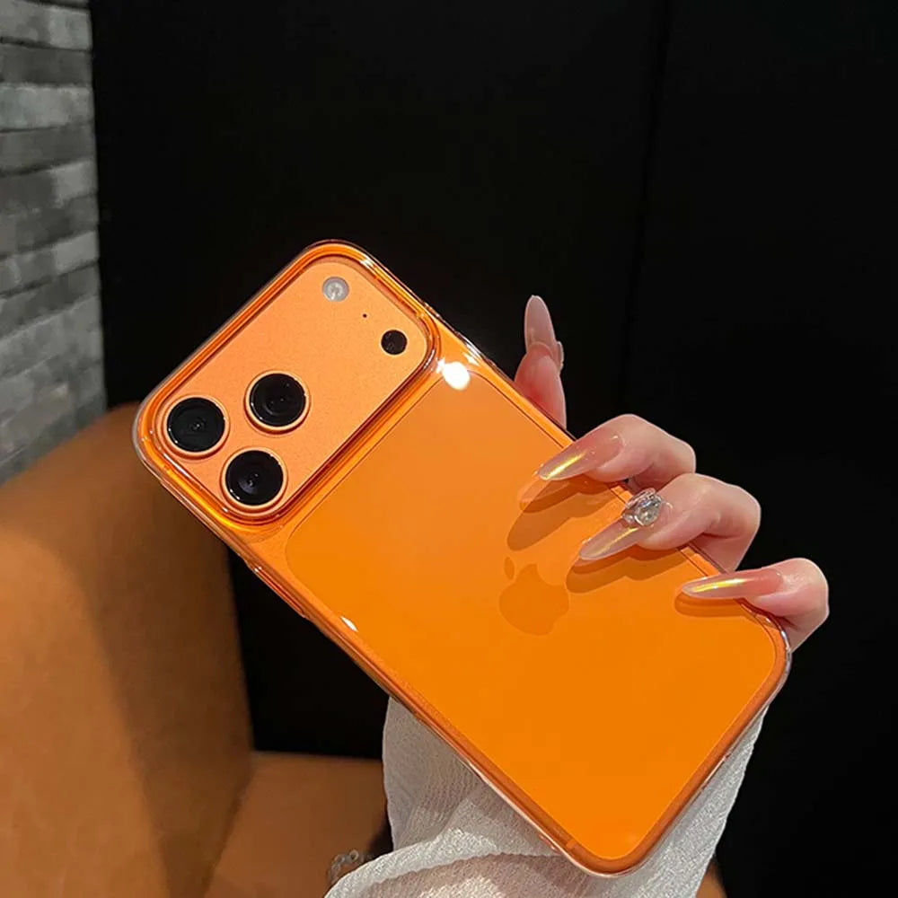 Ultra Thin Transparent Orange Phone Case For iPhone 17 Pro Max 17 Air 16 15 14 13 12 Acrylic PC Slim Plating Hard Cover